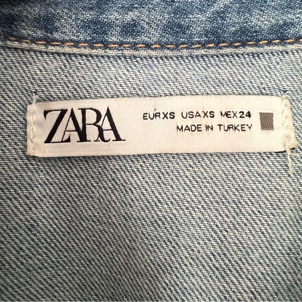 Zara Demin Rhinestone Button Down Shirt Jean Jacket Embellished Long Sleeve - Picture 9 of 10